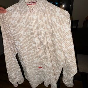 Beige and White Floral Button-Up Shirt